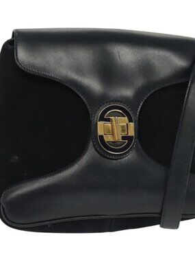 Authentic GUCCI Shoulder Bag Suede Navy Gold